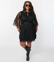 Load image into Gallery viewer, Black Mesh Moon and Stars Social Climber Caftan Dress