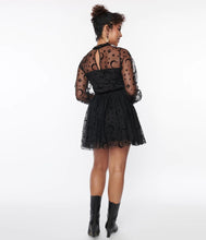 Load image into Gallery viewer, Black Flocked Moon and Stars Flare Dress