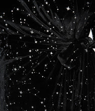 Load image into Gallery viewer, Black Velvet and Star Print Wrap Midi Dress