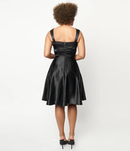Load image into Gallery viewer, Black Satin Corset Flare Dress