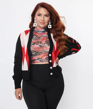 Load image into Gallery viewer, Black and Red Argyle XOXO Harley Quinn Cardigan