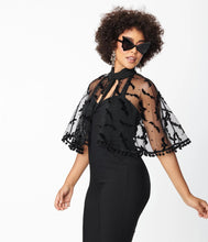 Load image into Gallery viewer, Black Bats and Stars Mesh Capelet