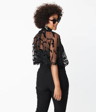 Load image into Gallery viewer, Black Bats and Stars Mesh Capelet