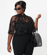Load image into Gallery viewer, Black Bats and Stars Mesh Capelet