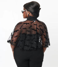 Load image into Gallery viewer, Black Bats and Stars Mesh Capelet