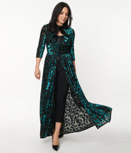 Load image into Gallery viewer, Teal Green Devore Velvet Tallullah Duster- LAST ONE SIZE SMALL