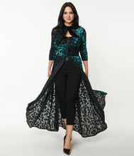 Load image into Gallery viewer, Teal Green Devore Velvet Tallullah Duster- LAST ONE SIZE SMALL