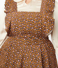 Load image into Gallery viewer, Brown and Orange Floral Corduroy Ruffle Pinafore