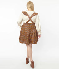Load image into Gallery viewer, Brown and Orange Floral Corduroy Ruffle Pinafore