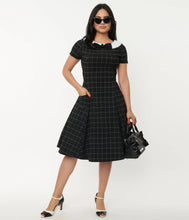 Load image into Gallery viewer, Eloise Black Windowpane Swing Dress