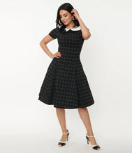 Load image into Gallery viewer, Eloise Black Windowpane Swing Dress