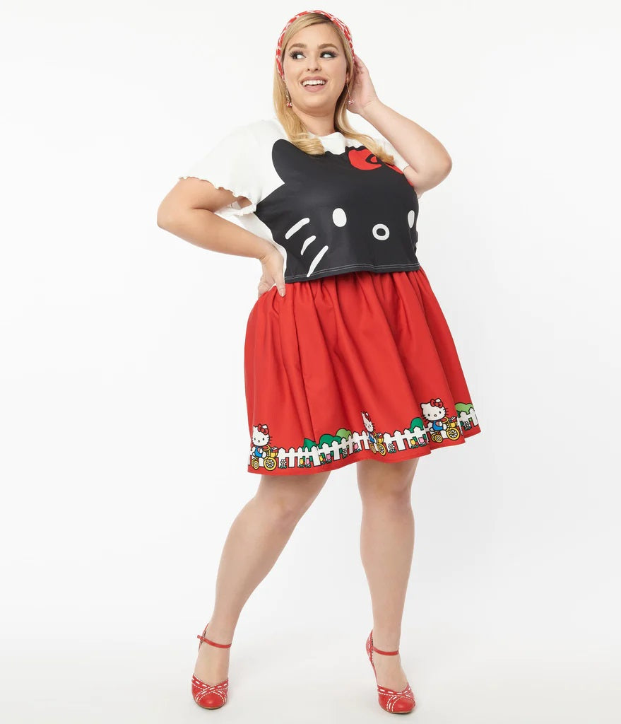 Hello Kitty Red Bicycle Border Print Mini Skirt  Pink House Boutique