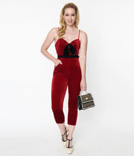 Load image into Gallery viewer, Burgundy Velvet Cropped Jumpsuit, Small-4XL