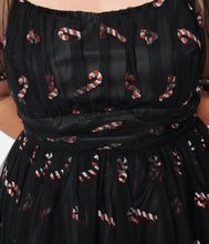 Load image into Gallery viewer, Black and Glitter Candy Canes Babydoll Dress