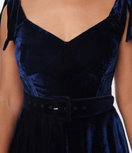 Load image into Gallery viewer, Navy Velvet Prairie Swing Dress