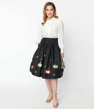 Load image into Gallery viewer, Black & Glitter Ornament Gellar Swing Skirt