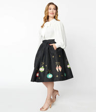 Load image into Gallery viewer, Black & Glitter Ornament Gellar Swing Skirt