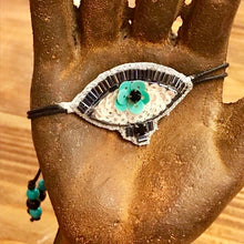 Load image into Gallery viewer, Teal sequin and beaded evil eye bracelet