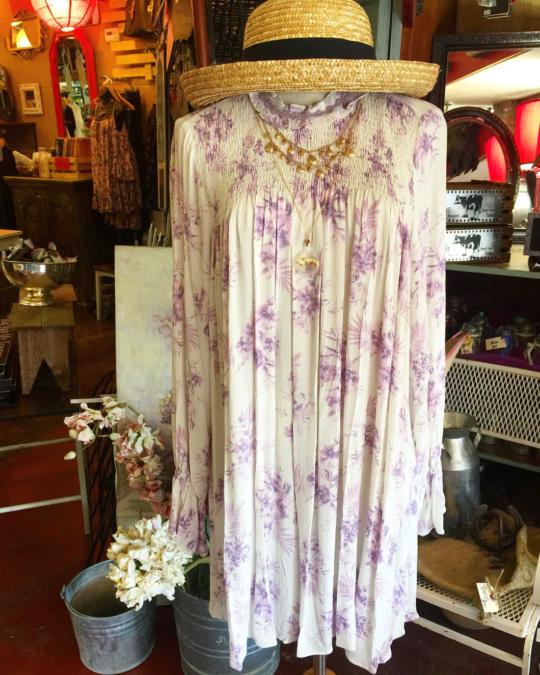 Long Sleeve High Neck Lavender Floral Dress