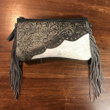 Load image into Gallery viewer, Black Mini Leather Fringe Zip Top Purse