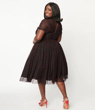 Load image into Gallery viewer, Black & Red Hearts Garden State Swing Dress