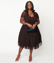 Load image into Gallery viewer, Black & Red Hearts Garden State Swing Dress