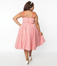 Load image into Gallery viewer, Coral Red Gingham Golightly Swing Dress