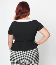 Load image into Gallery viewer, Black & White Collar Peplum Top