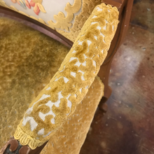 Load image into Gallery viewer, Vintage Tan Wood Arm Chair with Gold Velvet Cushions