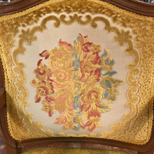 Load image into Gallery viewer, Vintage Tan Wood Arm Chair with Gold Velvet Cushions