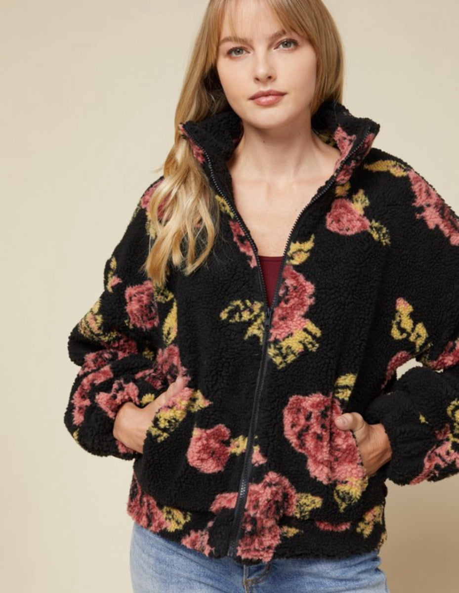 Black Floral Sherpa CottageCore Jacket – Pink House Boutique