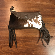 Load image into Gallery viewer, Brown Mini Leather Fringe Flip Top Purse