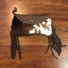 Load image into Gallery viewer, Brown Mini Leather Fringe Flip Top Purse
