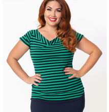 Load image into Gallery viewer, Green and Navy Striped Deena Top