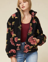 Load image into Gallery viewer, Black Floral Sherpa CottageCore Jacket