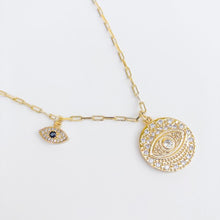 Load image into Gallery viewer, Evil Eye Medallion with Micro Evil Eye Charm Necklace