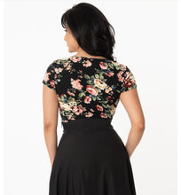 Load image into Gallery viewer, Black and Rose Floral Print Sweetheart Rosemary Top