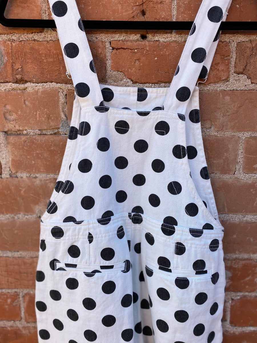 White and Black Polka Dot Overalls- Size Small LAST ONE