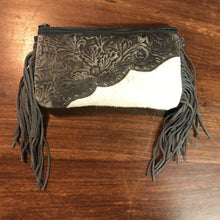 Load image into Gallery viewer, Black Mini Leather Fringe Zip Top Purse