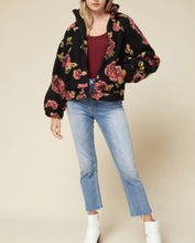Load image into Gallery viewer, Black Floral Sherpa CottageCore Jacket