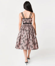 Load image into Gallery viewer, Micheline Pitt for Unique Vintage Peach and Black Lace Print Alice Swing Dress- Size Large LASt ONE!