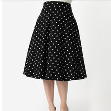 Load image into Gallery viewer, Black and White Polka Dot Vivian Skirt- Plus Size LAST ONE