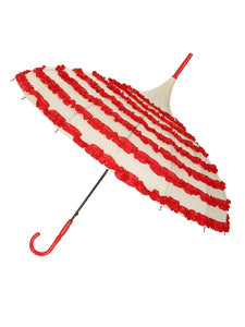 Marylin Red and White Striped Frill Umbrella