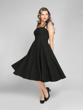 Load image into Gallery viewer, Noelle Black Shoulder Bow Swing Dress