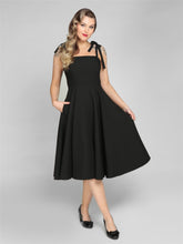 Load image into Gallery viewer, Noelle Black Shoulder Bow Swing Dress