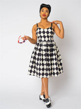 Load image into Gallery viewer, Jade Black and White Diamond Swing Dress