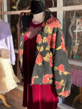 Load image into Gallery viewer, Black Floral Sherpa CottageCore Jacket