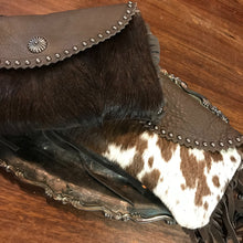 Load image into Gallery viewer, Brown Mini Leather Fringe Flip Top Purse