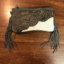 Load image into Gallery viewer, Black Mini Leather Fringe Zip Top Purse