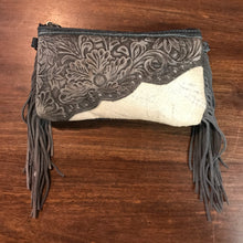 Load image into Gallery viewer, Black Mini Leather Fringe Zip Top Purse